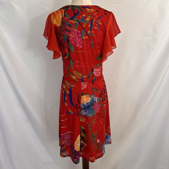 Desigual Miranda Flutter Sleeve Dress SMALL Surplice Neckline Stretch - Picture 6 of 8